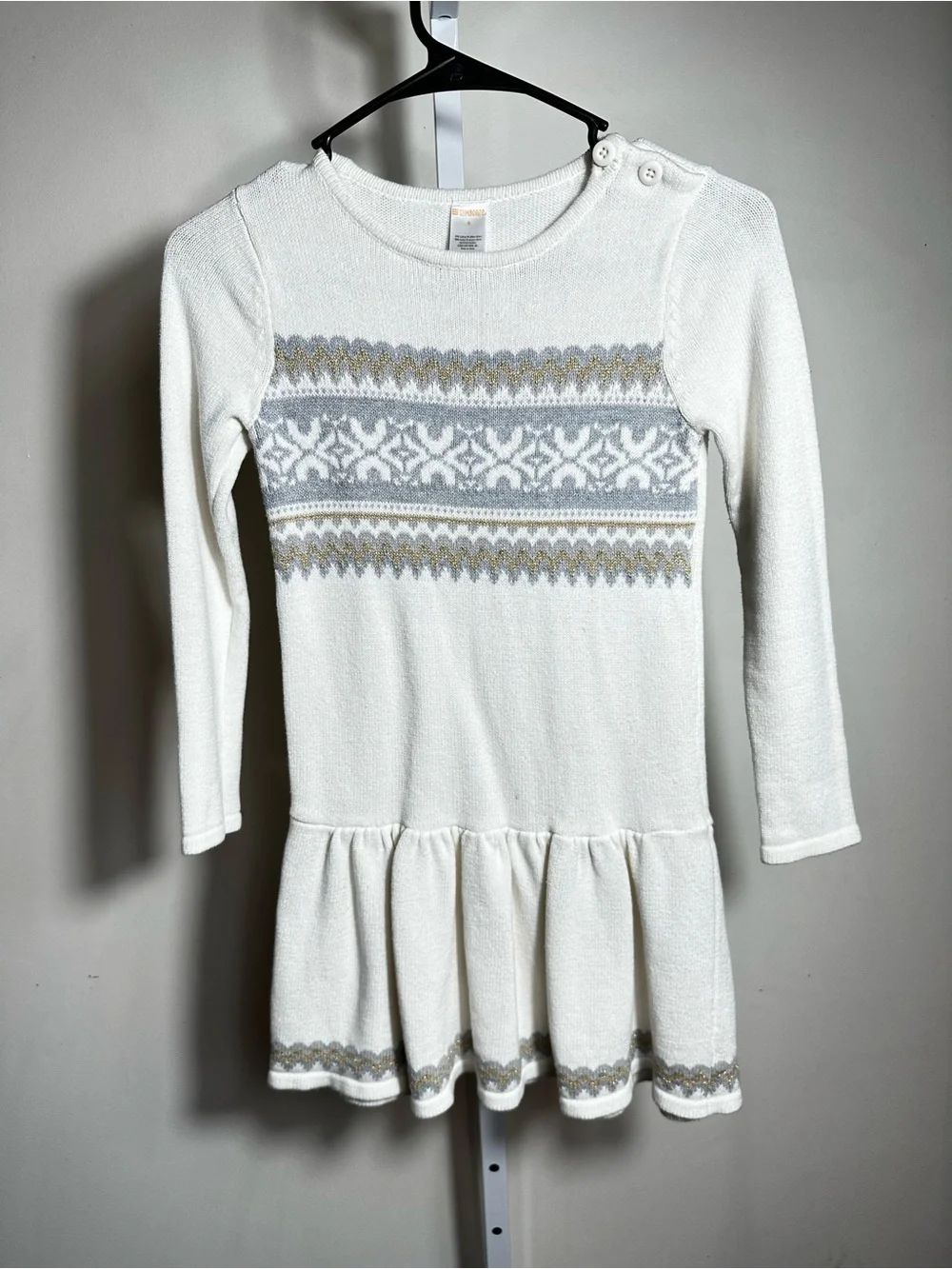 355. Gymboree Ivory Isle Snowflake Sweater Dress with Gray & Gold Fair Isle